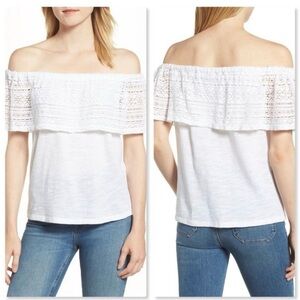 Lucky Brand Crochet Lace Off-the-Shoulder Top | White | Size Small | NWT